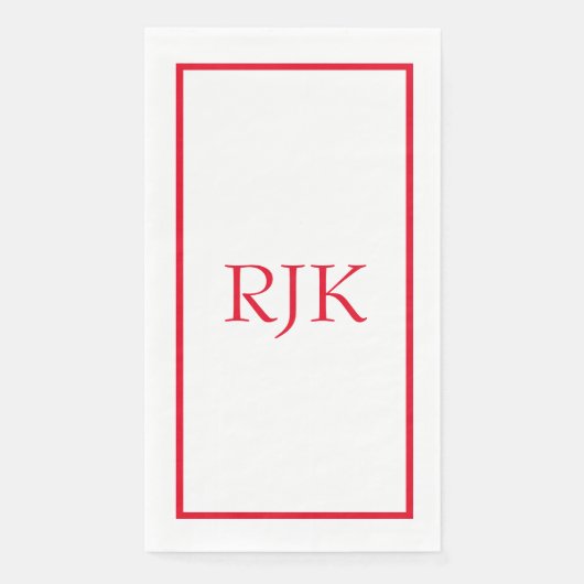 Serviette En Papier Initiales Monogrammes Nom personnalisé Red Trendy  (Devant)