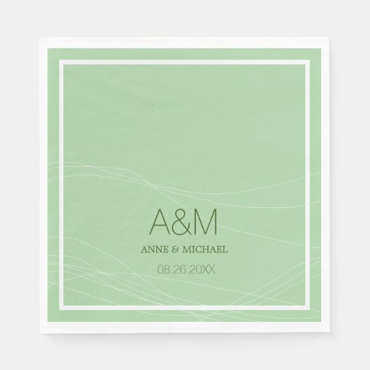 Serviette En Papier initiales, nom et date sur mariage sage pâle (Devant)