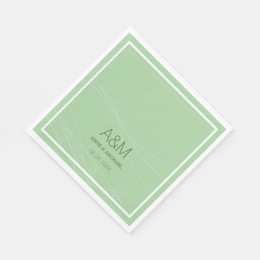 Serviette En Papier initiales, nom et date sur mariage sage pâle (Coin)