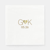 Serviette En Papier Initiales personnalisées avec faux coeur d'amour o (Devant)