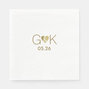 Serviette En Papier Initiales personnalisées avec faux coeur d'amour o