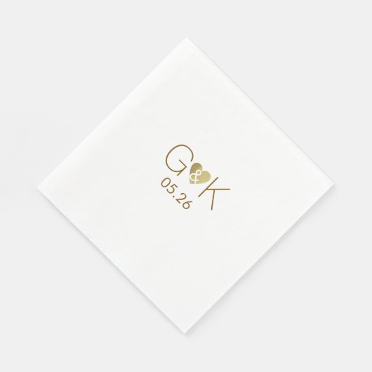 Serviette En Papier Initiales personnalisées avec faux coeur d'amour o (Coin)