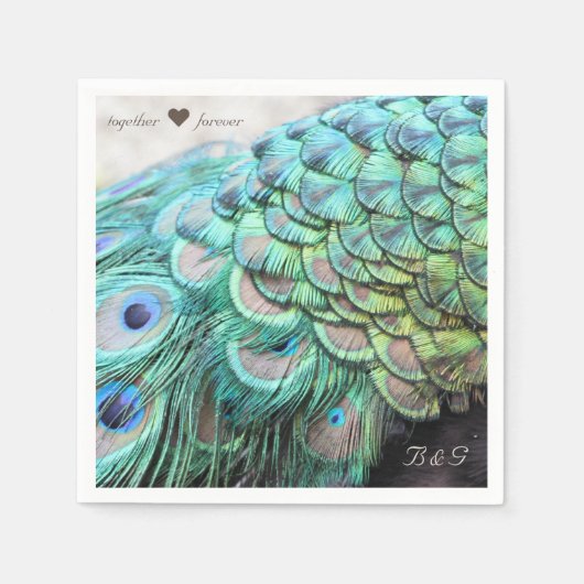 Serviette En Papier Initiales personnalisées Peacock Mariage serviette (Devant)