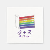 Serviette En Papier Initiales personnalisées Rainbow Cake Pride servie (Devant)