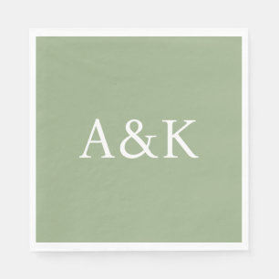 Serviette En Papier Initiales personnalisées sur mariage vert sauge