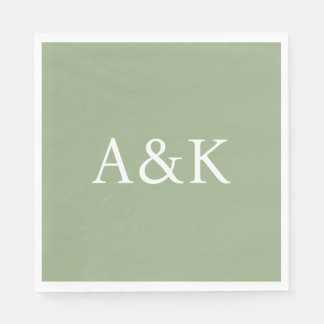 Serviette En Papier Initiales personnalisées sur mariage vert sauge