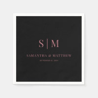 Initiales simples Couple Noir et Rose Mariage Or