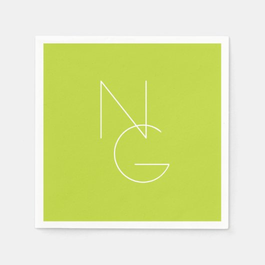 Serviette En Papier Initiales superposées Modern 2 | Vert citron (Devant)