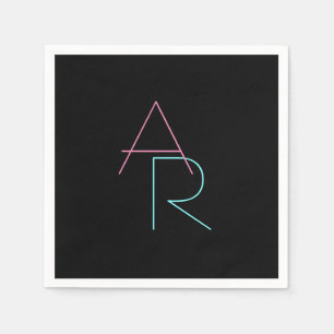 Serviette En Papier Initiales superposées modernes   Rose Turquoise No
