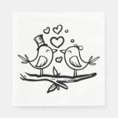 Serviette En Papier Inséparables Black Blanc Mariage Lovebirds (Devant)