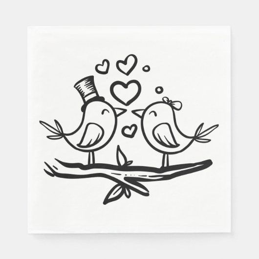 Serviette En Papier Inséparables Black Blanc Mariage Lovebirds (Devant)