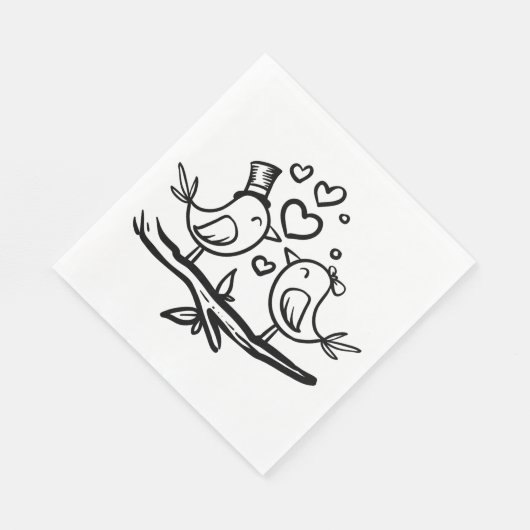 Serviette En Papier Inséparables Black Blanc Mariage Lovebirds (Coin)