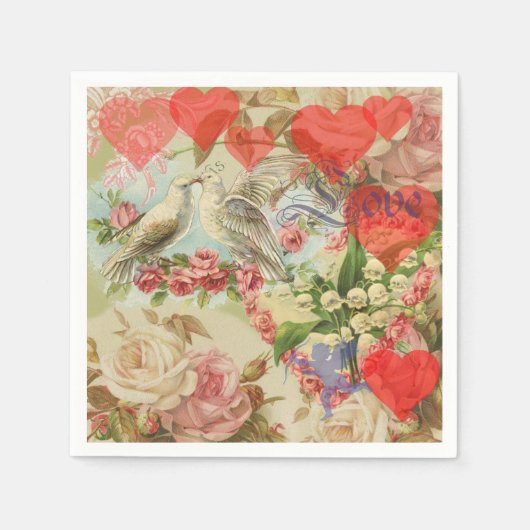 Serviette En Papier Inséparables Coeur antique Vintage (Devant)