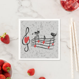 Serviette En Papier Inséparables de musique sur Grey Notes musicales