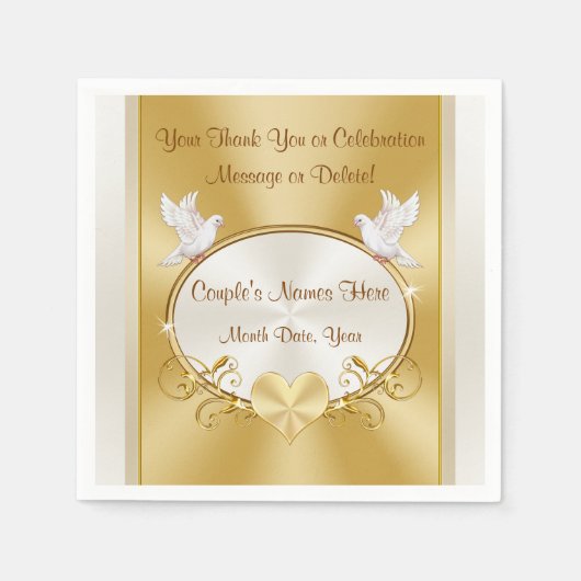 Serviette En Papier Inséparables Mariage or serviettes personnalisées (Devant)