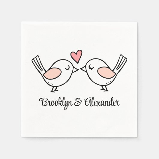 Serviette En Papier Inséparables mignons Pink Black Lovebird Mariage (Devant)