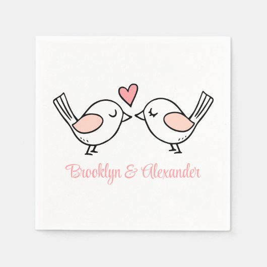 Serviette En Papier Inséparables mignons rose noir Mariage de lovebird (Devant)