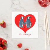 Serviette En Papier Inséparables Penguin Couple Red Heart Thunder_Cove (En situation)