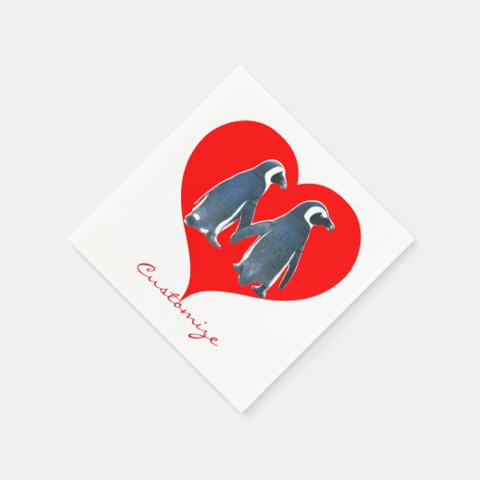 Serviette En Papier Inséparables Penguin Couple Red Heart Thunder_Cove (Coin)