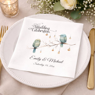 Serviette En Papier Inséparables rustiques de bois Mariage romantique