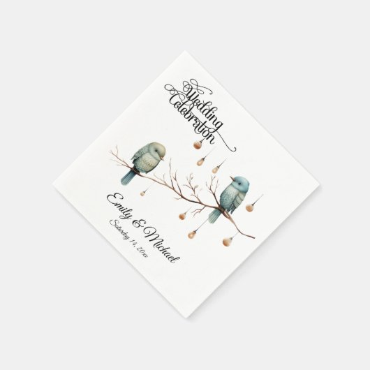 Serviette En Papier Inséparables rustiques de bois Mariage romantique (Coin)