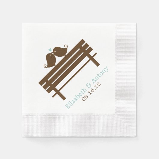 Serviette En Papier Inséparables sur le banc de parc {mint} (Devant)