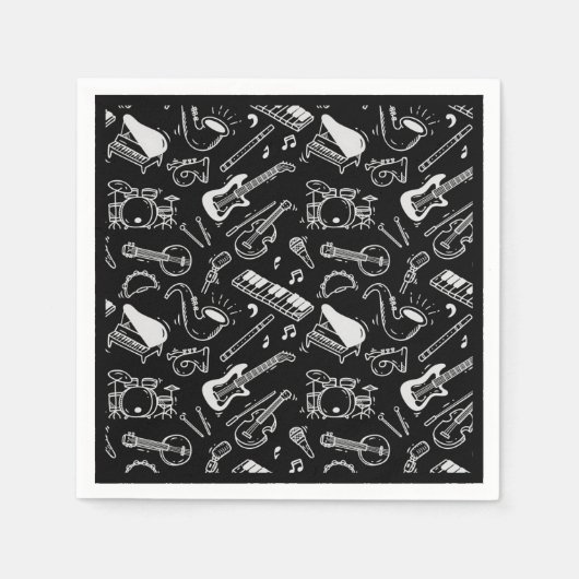 Serviette En Papier Instruments noirs et blancs (Devant)