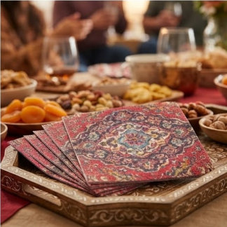 Serviette En Papier Intricately Woven Persian Rug Red Floral
