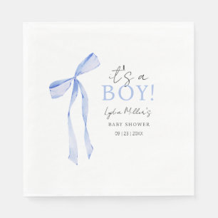 Serviette En Papier Invitation à la baby shower avec un nœud bleu, Inv