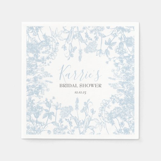 Serviette En Papier Invitation à la douche nuptiale Florale Blue Chino (Devant)