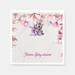 Serviette En Papier Invitation à une baby shower avec licorne