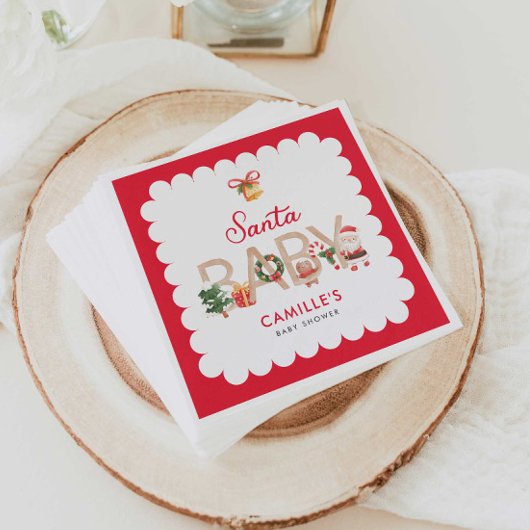 Serviette En Papier Invitation au Baby shower Père Noël d'hiver