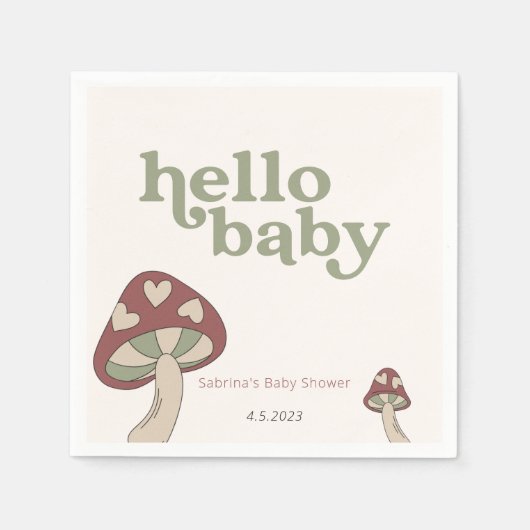 Serviette En Papier Invitation Baby shower de champignons | Sage Green (Devant)