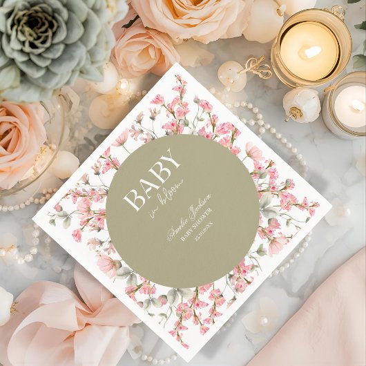 Serviette En Papier Invitation Baby shower Sage Green Baby Bloom