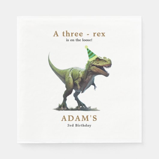 Serviette En Papier Invitation d'anniversaire de Dinosaur, trois rex A (Devant)