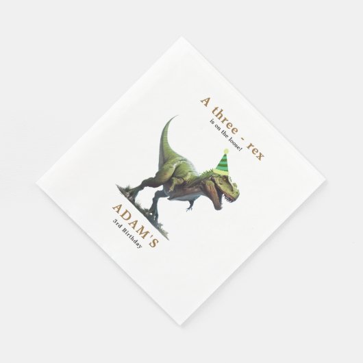 Serviette En Papier Invitation d'anniversaire de Dinosaur, trois rex A (Coin)