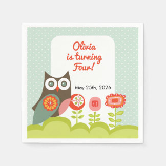Serviette En Papier Invitation d'anniversaire de hibou pour les enfant