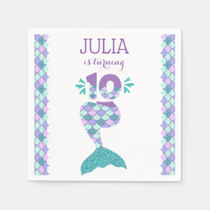 Serviette En Papier Invitation D'Anniversaire De Sirène Sous La Fête D