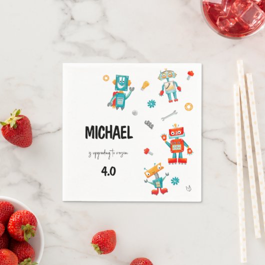 Serviette En Papier Invitation d'anniversaire des mignons robots (En situation)
