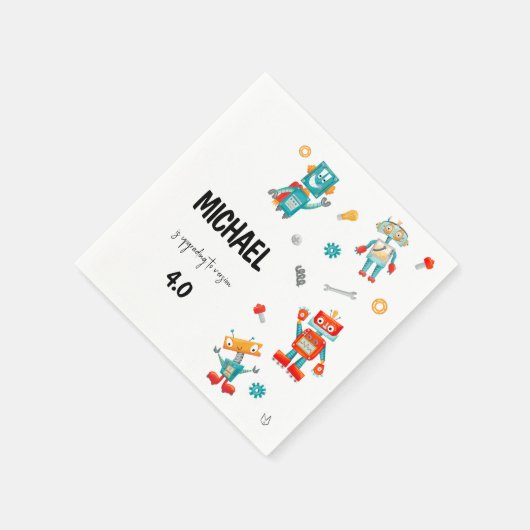 Serviette En Papier Invitation d'anniversaire des mignons robots (Coin)