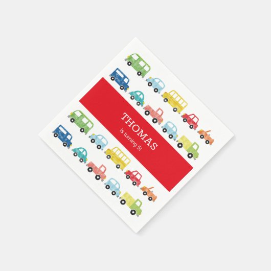 SERVIETTE EN PAPIER INVITATION D'ANNIVERSAIRE DES TRANSPORTS (Coin)