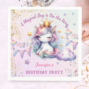 Serviette En Papier Invitation d'anniversaire licorne fille papier ros