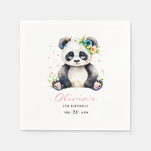 Serviette En Papier Invitation d'anniversaire Panda, Anniversaire de f (Devant)