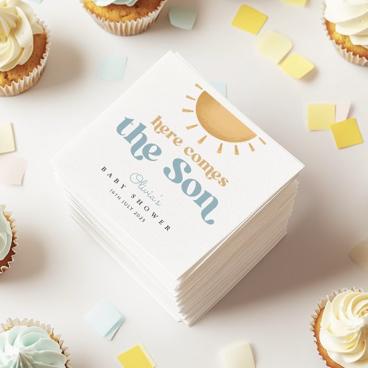 Serviette En Papier Invitation de Baby shower de garçon Retro Sunshine