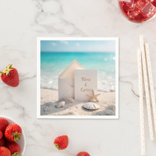 Serviette En Papier Invitation De Mariage De Plage Avec Starfish (En situation)