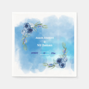 Serviette En Papier Invitation de mariage florale bleue élégante