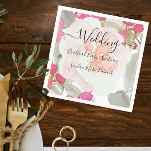Serviette En Papier Invitation de mariage florale rose fuchsia simple