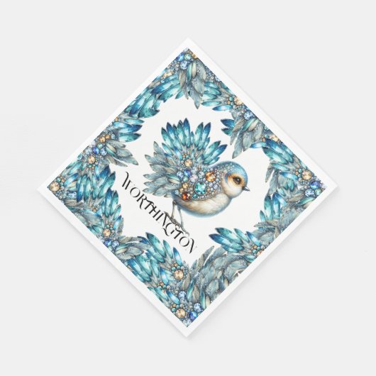 Serviette En Papier Invitation Thème Oiseaux Brillant Précieux (Coin)