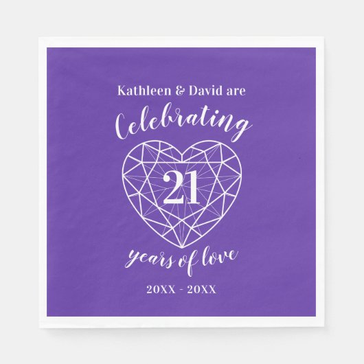 Serviette En Papier Iolite mariage anniversaire 21 ans d'amour (Devant)