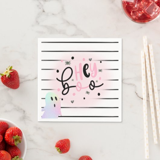 Serviette En Papier Iridescente Ghost Hey Boo Pastel Halloween Anniver (En situation)